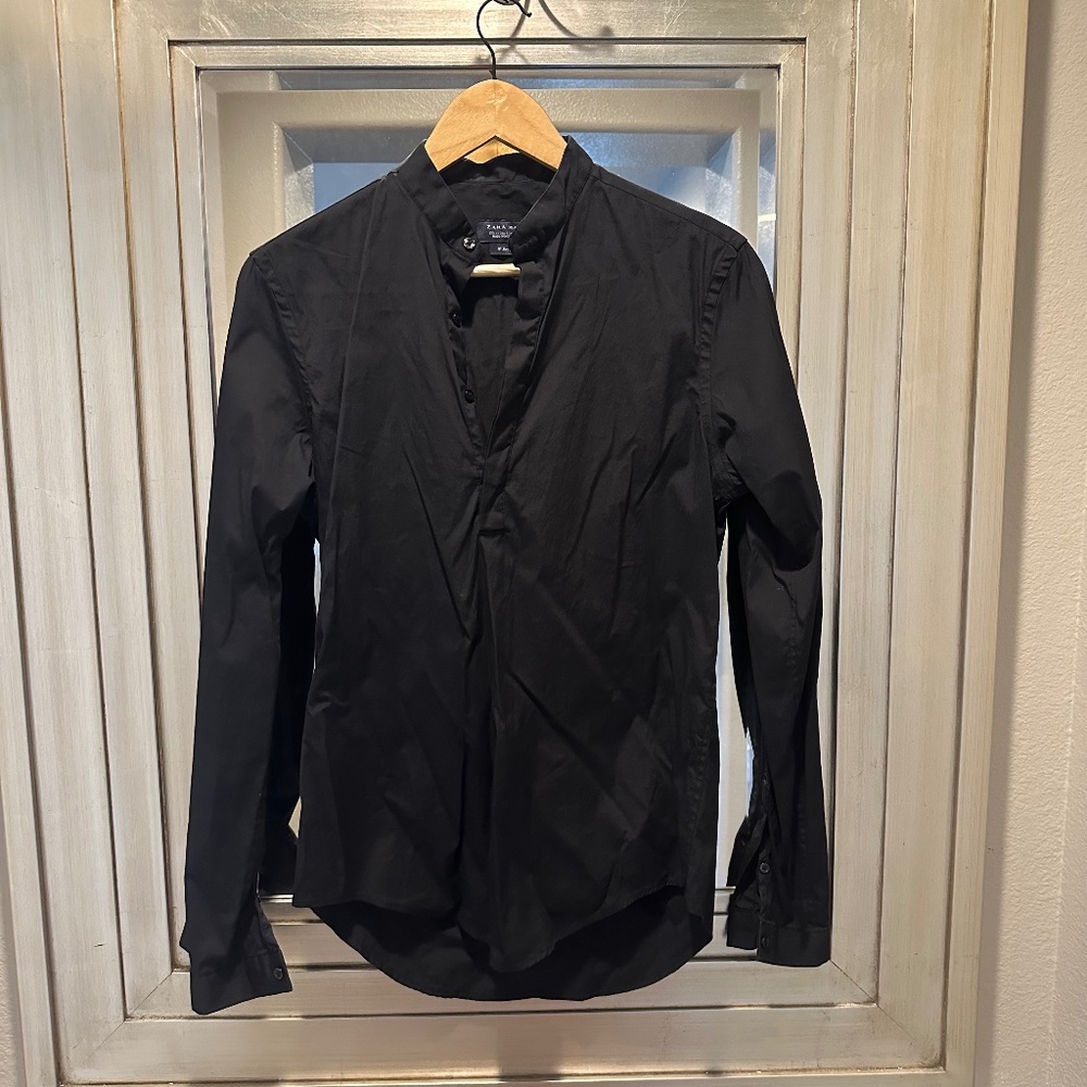 Zara half button dress shirt size small black